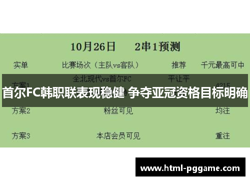 首尔FC韩职联表现稳健 争夺亚冠资格目标明确